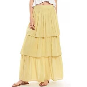 Happy X Nature Drift Maxi Tiered Skirt Size 10 Yellow Long Boho Bohemian India